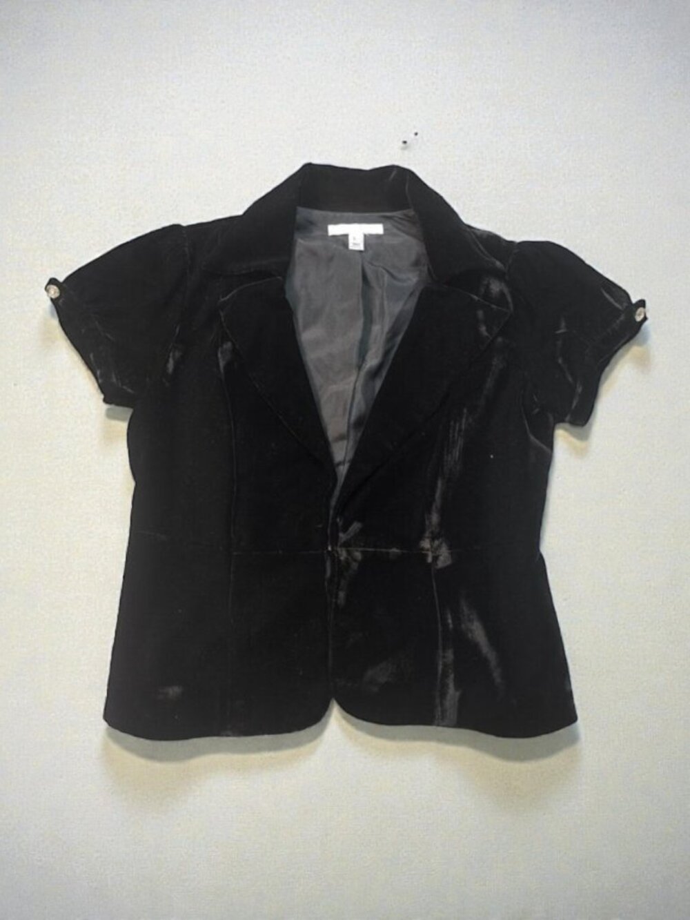 Silk Velvet Fitted Blazer Black Short Sleeve Jacket Large